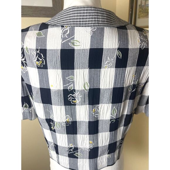 VTG Peri Petites Womens Gingham Check Floral Overlay Top Sz 12 Blouse Retro 80s - Picture 7 of 15